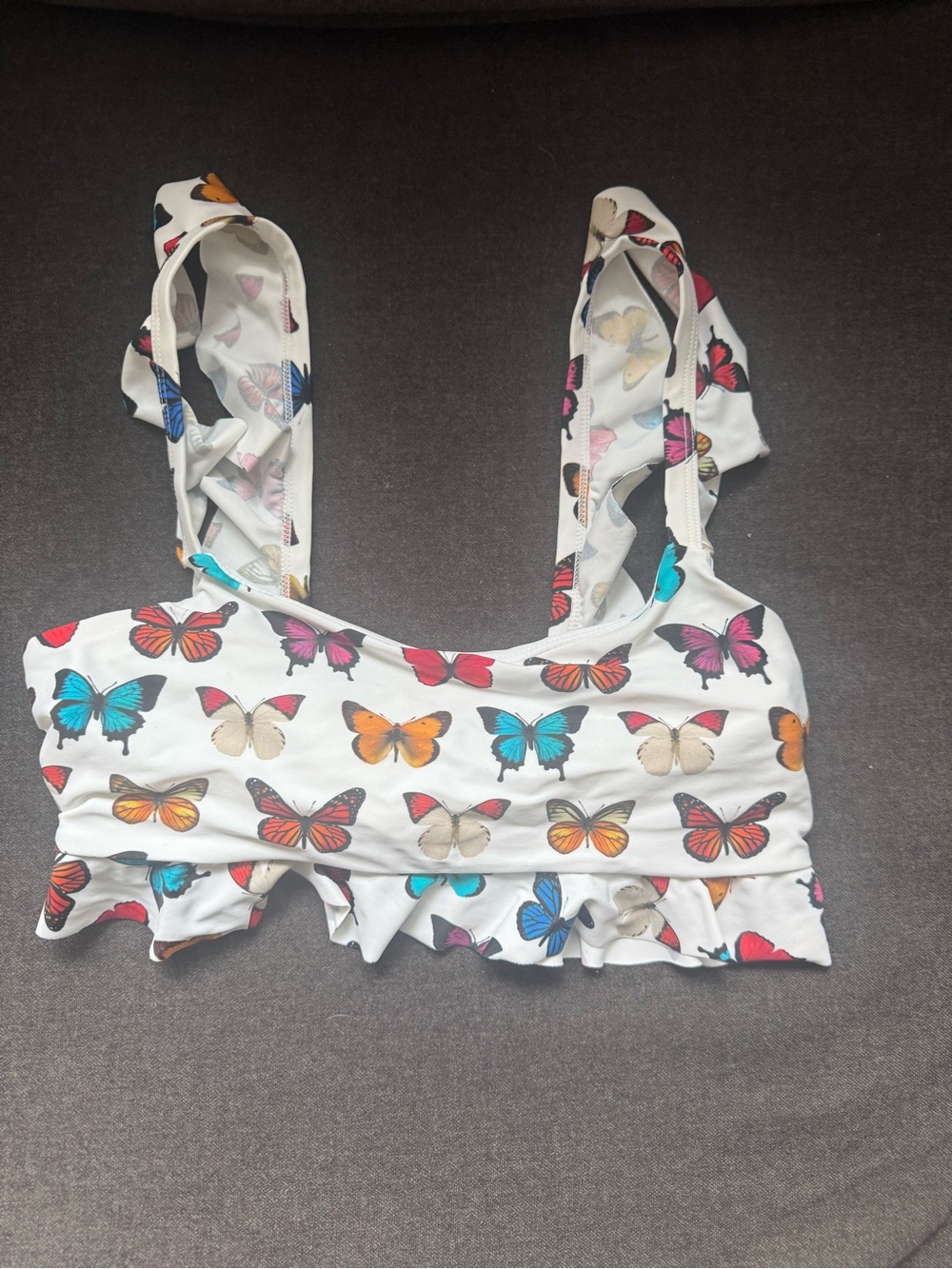 Show me your mumu - White Butterfly Print Ruffle Bikini Set - Picture 2 of 7